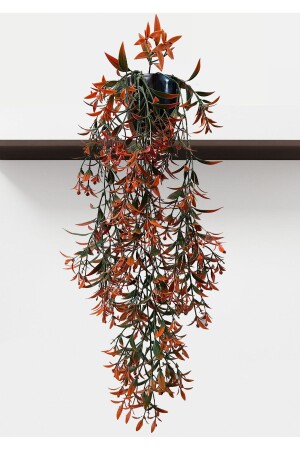 Yapay Çiçek Siyah Saksılı Turuncu Yoğun Dallı Sarkıt - Lilac Home