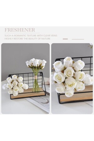 Yapay çiçekl 12 adet gül tomurcuklu Lüx Gül Buketi beyaz renk Gelin çiçeği atma çiçegi - Fesleğen Çiçek