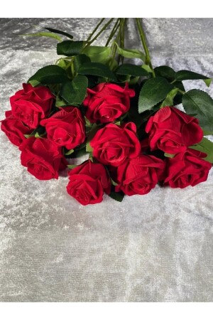 Yapay Kadife Gül 10 Adet Kırmızı 50 cm - Yapay Buket