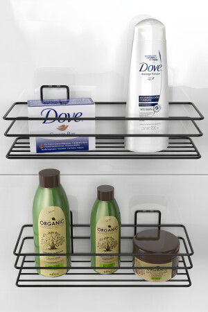 Yapışkanlı Banyo Rafı Şampuanlık Sabunluk Mat Siyah Banyo Duş Askısı 2 li Set KT2liYapışkanlıBanyoAskıSiyah - 2
