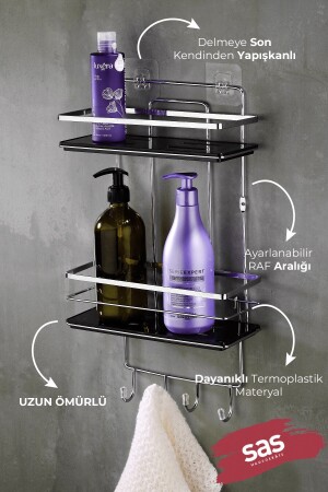 Yapışkanlı Ömür Boyu Paslanmaz Kristal Ayarlanabilir Raf Banyo Düzenleyici Şampuanlık Lş-02 Kskk PRA-615130-3017 - 2