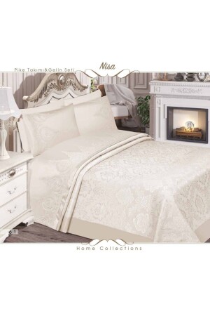 Yatak Örtüsü Çift Kişilik Pike Takımı 6parça Setan Dantelli Pike Ölçüm 240 X 250 Cm Nisa kevser - BALADI HOME