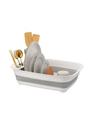 Yeni Nesil Katlanabilir Akordiyon Silikon Bulaşık Sepeti Tabaklık Bulaşıklık 5DHLF041093 - 5DM