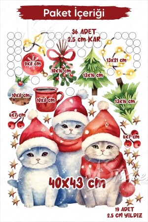 Yeni Yıl Yılbaşı Kedileri Cam Duvar Sticker Seti Sevimli Kediler Kış Konseptli Figürler Yılbaşı Süsü YB38 - 3