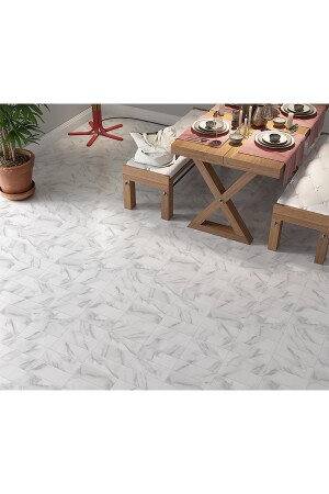 Yer Kaplama Zemin Kaplama Folyosu 65x130 cm Beyaz Mermer Duvar Karo - Stickerart