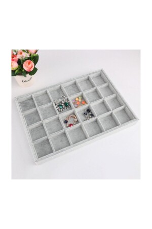 Inländische Produktion Wildlederstoff Grau Farbe 34 cm / 24 cm Schubladen-Schmuckständer mit Trennwänden AD1201902275 - Genel Markalar