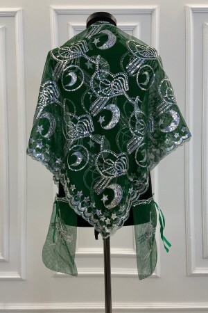 Yeşil Damat Sağdıç Kına Omuz Örtüsü- Şalı- Kına Duvağı Eldivenli Osmanlı Tuğralı - Zeymerade