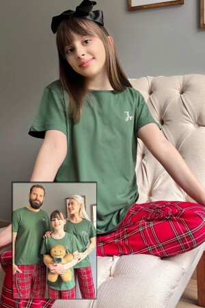 Yeşil Jr. Kısa Kol Anne Kız Aile Pijaması - Çocuk Takımı 2433 - 1