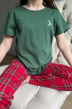 Yeşil Jr. Kısa Kol Anne Kız Aile Pijaması - Çocuk Takımı 2433 - 4