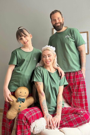 Yeşil Jr. Kısa Kol Anne Kız Aile Pijaması - Çocuk Takımı 2433 - 8