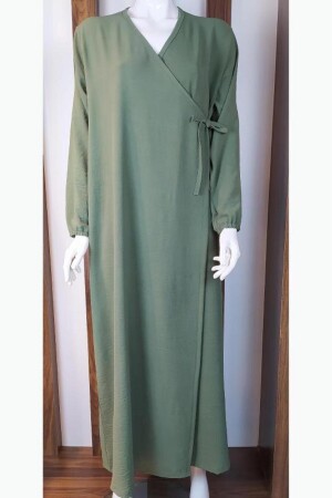 Yeşil Yandan Bağlamalı Kendinden Desenli Namaz Elbisesi 8510MS - 1