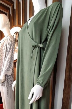 Yeşil Yandan Bağlamalı Kendinden Desenli Namaz Elbisesi 8510MS - 2