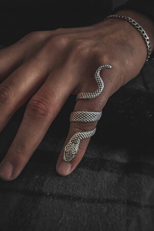 Yılan Figürlü Ayarlanabilir Gümüş Kaplama Yüzük - The Collection