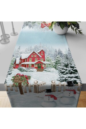 Yılbaşı Christmas Kış Temalı Vintage Winter Kardan Adamlı Runner 43 X 147 Cm Kadife 16012022033 - 1