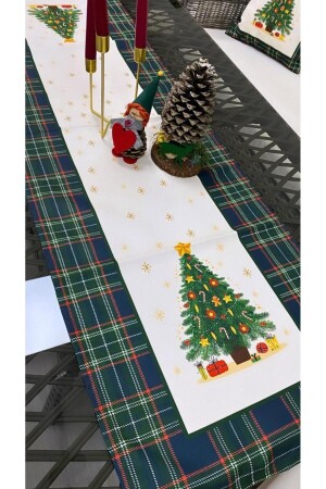 Yılbaşı Christmas Temalı Ekoseli Çam Ağacı Runner 43x150 Cm 352 - 3