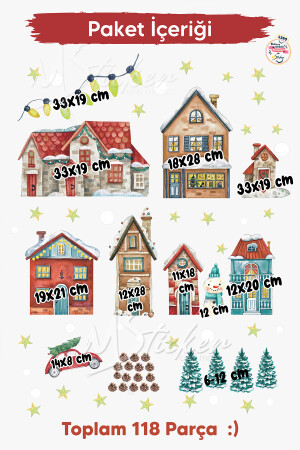 Yılbaşı Karlı Şehir Yeni Yıl Çocuk Bebek Odası Sticker Seti , Yılbaşı Süsü Yeni Yıl Kış Konsepti k590 - 6