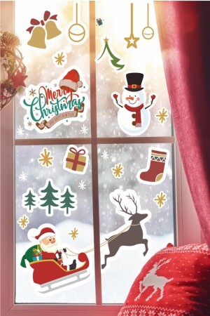 Yılbaşına Özel Kızakta Noel Baba, Noel Süsleri Duvar Cam Sticker, Yılbaşı Sticker Yılbaşı Süsü k322 - 1