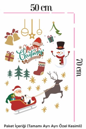 Yılbaşına Özel Kızakta Noel Baba, Noel Süsleri Duvar Cam Sticker, Yılbaşı Sticker Yılbaşı Süsü k322 - 2