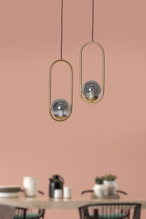 Zenga 2 Li Sarı Metal Gövde Füme Camlı Tasarım Lüx Avize LZRNAVZ28 - Luzarana