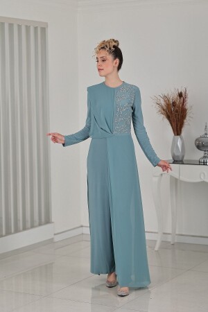 Zeren-Jumpsuit aus Chiffon mit Steindetail, Mintgrün - Rana Zenn