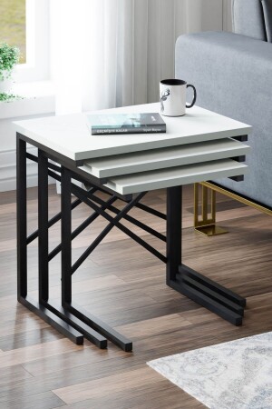 Zigon Sehpa, Üçlü, Beyaz ZG1-3653S - Ceramical