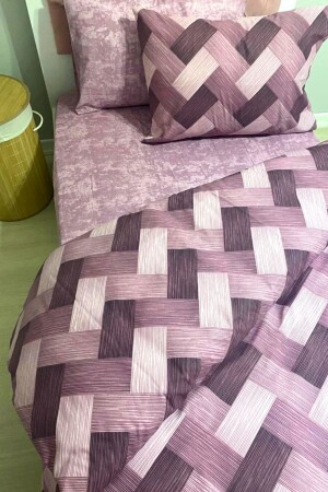 Zigzag Plum 4-teiliges Bettbezug-Set mit elastischen Laken für eine einzelne Person (100 x 200 cm) - Candan Çeyiz