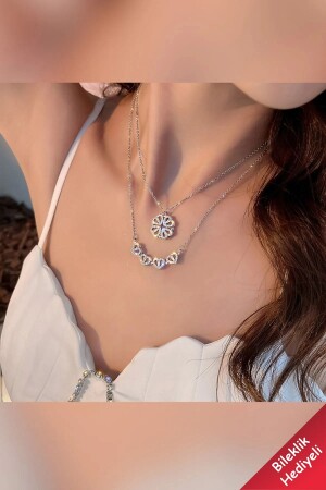 Zirkon Taşlı Açılır Çoklu Kalpli Kapanır Yonca Mıknatıslı Kararmaz Çelik Kolye - The Collection