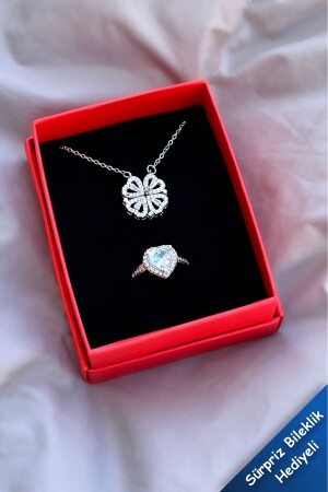 Zirkon Taşlı Açılır Kapanır Mıknatıslı Çelik Yonca Kolye Ve Gümüş Zirkon Ayarlanabilir Pandora Yüzük - The Collection