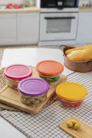 Zuri 8er-Pack Frühstück Marmeladenschüssel Snackschüssel Glasschüssel Aufbewahrungsbehälter mit buntem Deckel 400 cc - Paşabahçe